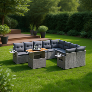 Grey Garden <b>Sofa</b> <b>Set</b> With Cushions Outdoor Furniture Rattan Contemporary Design Waterproof UV Resistant PE Rattan - Product Image 2