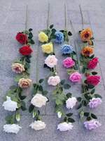 EG-A207 Mehrfarbiger Seiden-Rosenstrauß mit 3 Köpfen Künstliche Blumen Rose für Hochzeitsdekoration