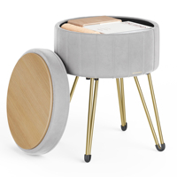 Tabouret de maquillage en velours avec 4 pieds en métal pour chambre, salon, petit tabouret ottoman avec rangement
