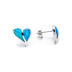 925 Sterling <b>Silver</b> Synthetic Opal Stone <b>Earrings</b> <b>Heart</b> <b>Stud</b> <b>Earrings</b> for Women - Product Image 1