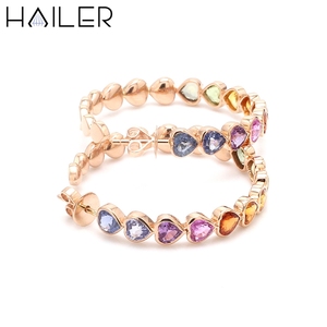 Modernos Pendientes de Aro con Cierre de Rosca de 5MM, Diseño de Corazó<span class=keywords><strong>n</strong></span> a Corazó<span class=keywords><strong>n</strong></span>, con Zafiros Multicolores, Plata de Ley 925 para Mujer - Product Image 2