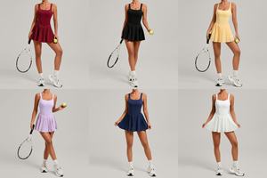 Neues Schnelltrocknendes Atmungsaktives Rückenfreies Tenniskleid Einfarbiges Sport-Golfoutfit Ärmelloses Kleid mit Quadratischem Ausschnitt und Integriertem BH und Shorts - Product Image 2