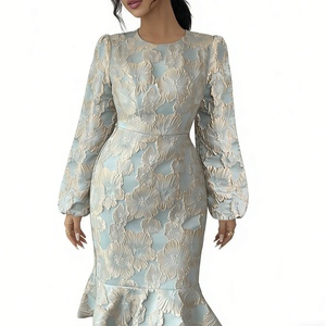 ชุดเดรสพิมพ์ลายใหม่สำหรับผู้หญิง แขนยาว ชายกระโปรงทรงหางปลา คอกลม ทรงสวยหรู แฟชั่น - Product Image 3