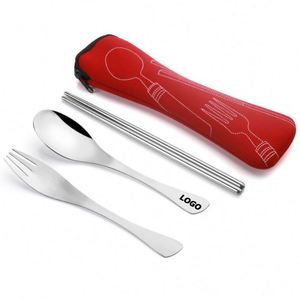 Pochette à couverts en néoprène et acier inoxydable personnalisée - Étui réutilisable pour ustensiles de repas nomades - Cadeau promotionnel - Product Image 3