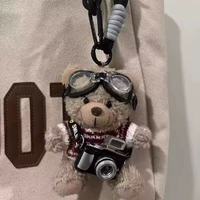 Porte-clés en peluche ours mignon avec appareil photo flash, breloque de sac, pendentif de sac à dos, jouet en peluche pour couple, cadeau créatif