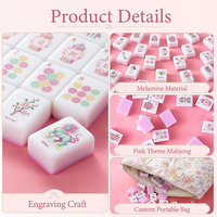 Ensemble de 160 tuiles de mahjong américaines Chinoiserie roses, pliables, résistantes à l'eau, pour 4 joueurs, avec boîte-cadeau et sac de rangement