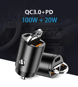 มาถึงพอร์ตคู่เครื่องชาร์จโลหะชาร์จเร็วสุด USB โลหะ 100W ที่ชาร์จแบตในรถ QC3.0 ที่ชาร์จแบตในรถ PD 20W ชาร์จแบตในรถยนต์ขนาดเล็ก