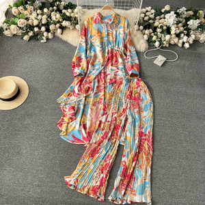 Factory Wholesale Ladies Casual Suit Bandage Top and High Waist Printed Pants Suit Jogging <strong>Wear</strong> Wholesale - Product Image 2