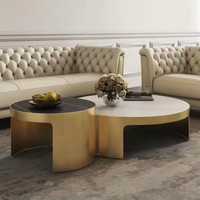 Base en acier inoxydable or de luxe Salon de beauté petite table centrale combinaison moderne noir et blanc ensemble de tables basses rondes