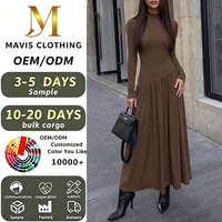 Vente en gros directe d'usine OEM & ODM, robes plissées asymétriques à col montant et manches longues, personnalisables avec logo, collection automne/hiver