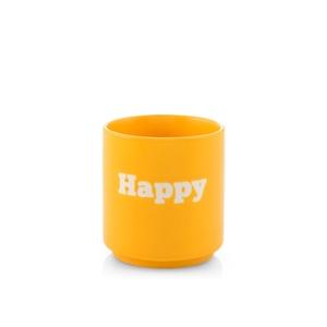 Tasse en céramique jaune Happy Writing, capacité 200Cc - Product Image 1