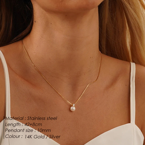 EManco <span class=keywords><strong>Collana</strong></span> Minimalista in Acciaio Inossidabile <span class=keywords><strong>con</strong></span> Perla Lucida e Zirconi, Catena a Maglia Box, Ciondolo Minimalista <span class=keywords><strong>con</strong></span> Perla Lucida e Zirconi - Product Image 2