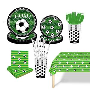 Juego de artículos para fiesta de fútbol, platos de papel, vasos, servilletas, cubiertos desechables para fiesta - Product Image 1