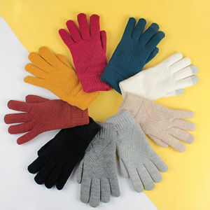 Vente en gros de gants d'hiver pour hommes et femmes, à doigts entiers, pour le cyclisme, le ski, en laine tricotée double couche, chauds, avec écran tactile en velours - Product Image 2