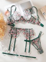 2026 Hot Selling Sexy Valentijnsdag Uitgeknipte Geborduurde Kant BH Set Ademend Push-up Transparant Sheer 4-delig Dames Lingerie