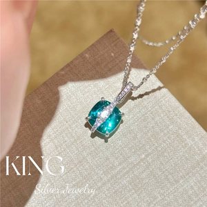 Ensemble de bijoux en argent King Silver avec pierre Paraiba bleue, collier, bague et boucles d'oreilles en argent sterling pour femmes, pour mariage - Product Image 2