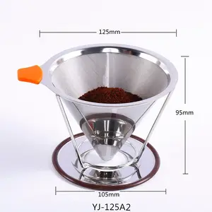 Filtro de café de acero inoxidable con soporte para taza, goteo de mano sin papel reutilizable permanente sobre filtros de café