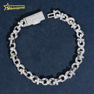 Hip Hop Takı Rapçi Sonsuzluk Buzlu Küba Haçı 8mm Mozanit Elmas 925 Ayar Gümüş Bileklik - Product Image 1