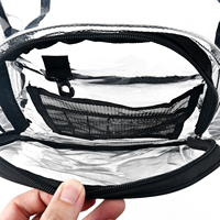 Sac à dos de travail et de voyage robuste en PVC transparent imperméable à double couche avec fermeture éclair et séparateur en maille