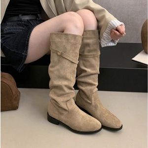 Pointed Thick Heel Slim Knee Boots Autumn and Winter New Retro <b>Matte</b> Thick Heel Boots Custom Wholesale - Product Image 2
