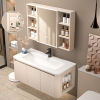 Meuble miroir LED à structure en nid d'abeille en aluminium moderne avec rangement latéral créatif Meuble-lavabo de salle de bain incurvé de petite taille pour balcon