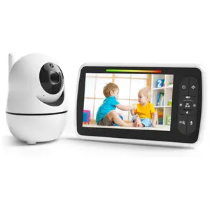 Monitor Bayi dengan Kamera dan Audio, Monitor Bayi Bluetooth 5 Inci Video dengan Penglihatan Malam Pan-Tilt Jarak Jauh Bicara Dua Arah