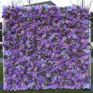 Roll Up Fabric Cloth Back Flower Panel Backdrop Wall Wedding Decor Items Artificial Silk Purple Flower Walls Decoration Supplier