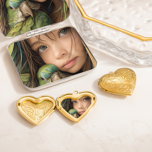 Pendentif Cœur en Acier Inoxydable Plaqué Or avec Cadre Photo, Breloque Collier pour Femme, Cadeau Bijou DIY - Product Image 3