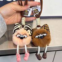 Porte-clés en fausse fourrure de lapin Rex, avec lunettes de dessin animé, pompon Kawaii, jouet en peluche doux, breloques de sac, nœud imprimé léopard, décorations pour cheveux et porte-clés de voiture