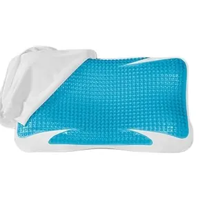 Bantal busa memori Gel 980g cetakan 650g bantalan Gel 100% poliuretan OEM 60 leher persegi panjang biru Solid 25 hari 1.5-2Kg busa memori