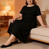 Robe décontractée pour femme, longueur genou, personnalisable avec logo de marque, unie, extensible, 100% coton, noire, grande taille