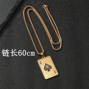 Collana con Pendente Asso di Picche Nera, Motivo a Croce Delicato, in Acciaio Inossidabile, con Catena Dorata a Tema Poker (Asso, Regina, Cuori) - Product Image 4