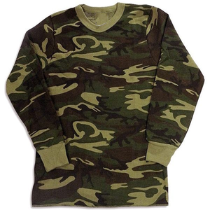 T-shirt thermique à manches longues en maille gaufrée camouflage personnalisé en usine, avec broderie et impression, col rond - Product Image 3