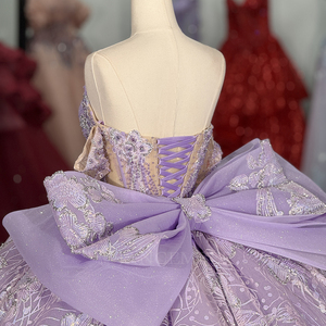 Robe de bal vintage Quinceañera Dy6962 en mousseline de soie, col cœur, épaules dénudées, traîne Watteau, taille naturelle - Product Image 2