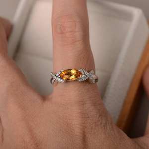 Bague en argent sterling 92.5 faite à la main classique or poli pierre précieuse citrine naturelle à facettes coupe marquise qualité AAA - Product Image 3