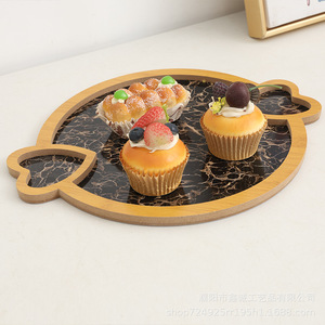 Heart Shaped Wooden Candy <b>Tray</b> Black <b>Gold</b> White <b>Gold</b> Pattern Hotel Coffee Tea <b>Serving</b> <b>Tray</b> - Product Image 2