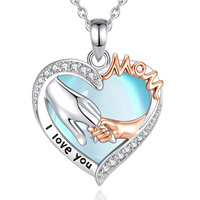 Collier Changda en laiton plaqué or rose et rhodium avec pendentif cœur en pierre de lune, bijoux pour la fête des Mères, collection Mains dans les mains