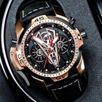 Montre sport mécanique automatique de luxe pour homme RGA3591L, bracelet en cuir/caoutchouc or rose, cadran analogique