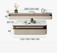 Ensemble table basse et meuble TV en pierre frittée, style minimaliste moderne, avec grands tiroirs de rangement et structure en bois, pour salon