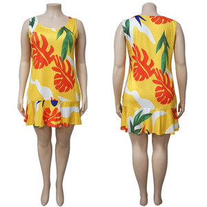Vestido de princesa con estampado geométrico y volantes en el bajo, sin mangas, de longitud media, talla grande, para <span class=keywords><strong>mujer</strong></span>, de la colección Primavera 2021 de AliExpress <span class=keywords><strong>Wish</strong></span> - Product Image 3