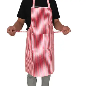 Promotional Customized Polyester Cotton Men Garden Apron Pocket Chef Cooking Kitchen Apron For Man