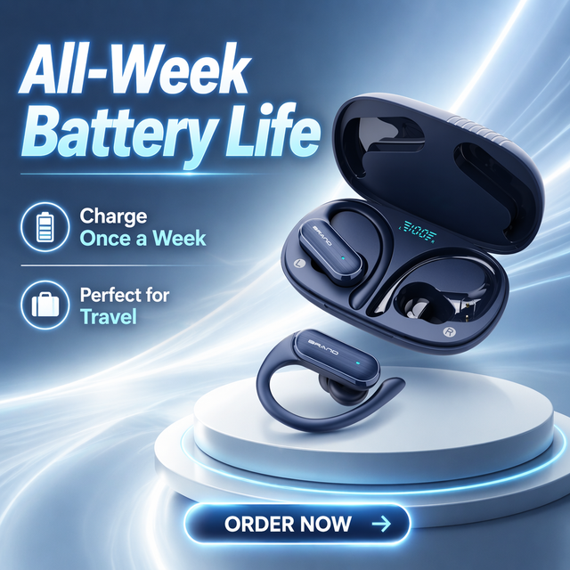 Customized Logo Over-Ear Hook Wireless Earbuds JL Chipset Digital Display for 5.3 Waterproof Touch Control Type-C Charging