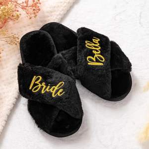 Pantuflas Personalizadas con Nombre, Regalos para Damas de Honor, Pantuflas de Casa con Banda Cruzada de Piel Sintética para Fiestas - Product Image 2
