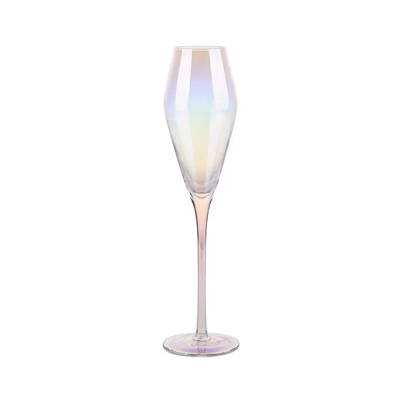 8oz Elegante Calici Arcobaleno Iridescente Colorato Tazza di Vetro di Champagne Flauto di Vino Calice Di Vetro con Bordo In Oro