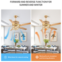 Ventiladores de techo de cuchillas de metal clásicas de cristal directo de fábrica con luces y motor BLDC Reversible remoto para sala de estar de dormitorio