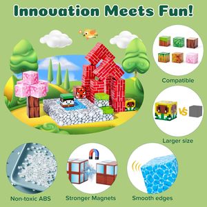 Jouet de construction magnétique en plastique sur <span class=keywords><strong>le</strong></span> thème de la forêt, cubes de 2,0 cm, pour les enfants de 3 à 5 et 7 ans, ensemble de 100 pièces, <span class=keywords><strong>jeu</strong></span> sensoriel STEM, garçons et filles - Product Image 3