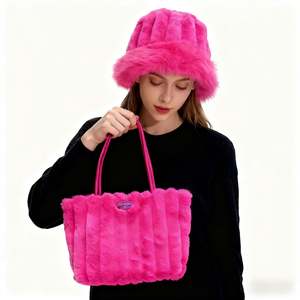 Sac à main noir à grande capacité, tendance et moelleux, style chapeau bob, pour femmes et filles - Product Image 6