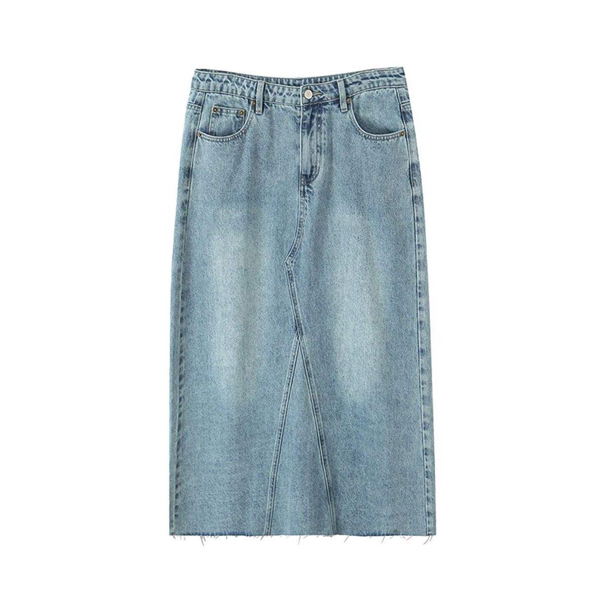 กระโปรงยีนส์สีน้ำเงินฟอก