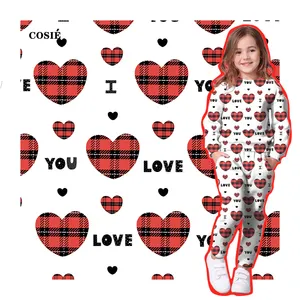 Custom 320gsm Digital Print 100%cotton Fabric Checkered Heart On White Background Pattern Thick French Terry Knit For Clothes