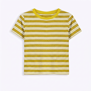 T-shirt en tricot à manches courtes rayé à col rond pour femme MERITORIOUS INTERNATIONAL, coupe décontractée - Product Image 1